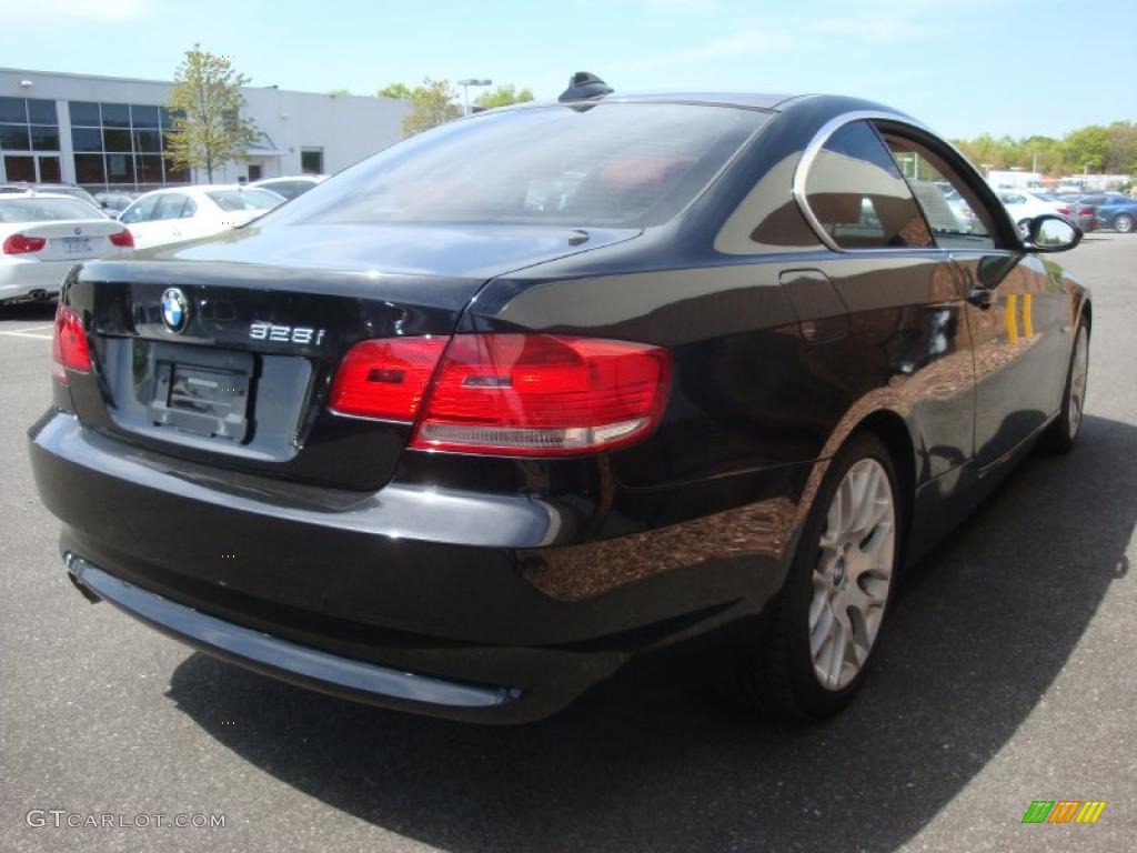 2007 3 Series 328i Coupe - Black Sapphire Metallic / Coral Red/Black photo #6