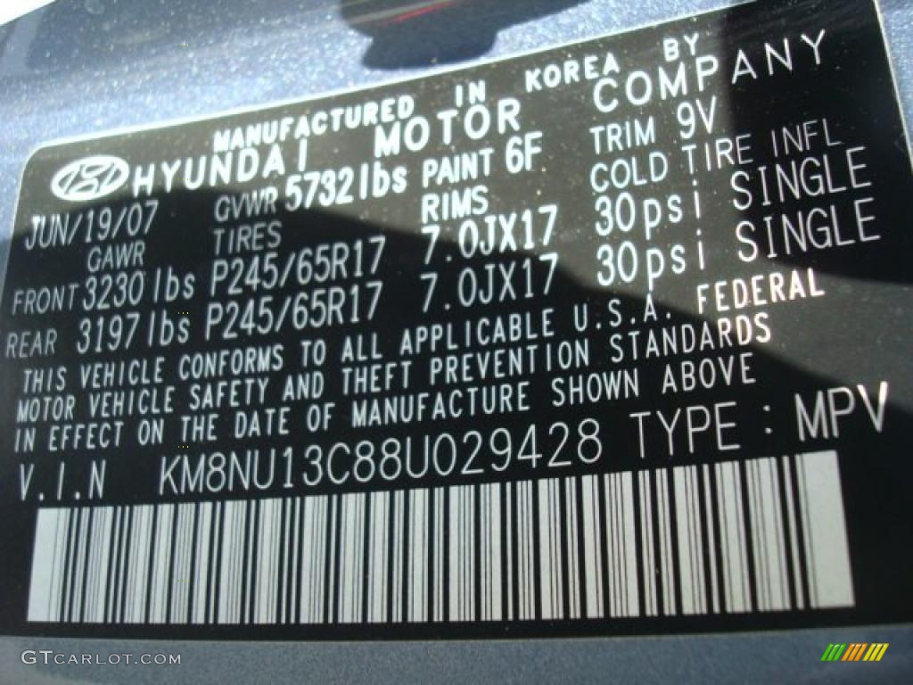 2008 Veracruz Color Code 6F for Blue Titanium Metallic Photo #29374280