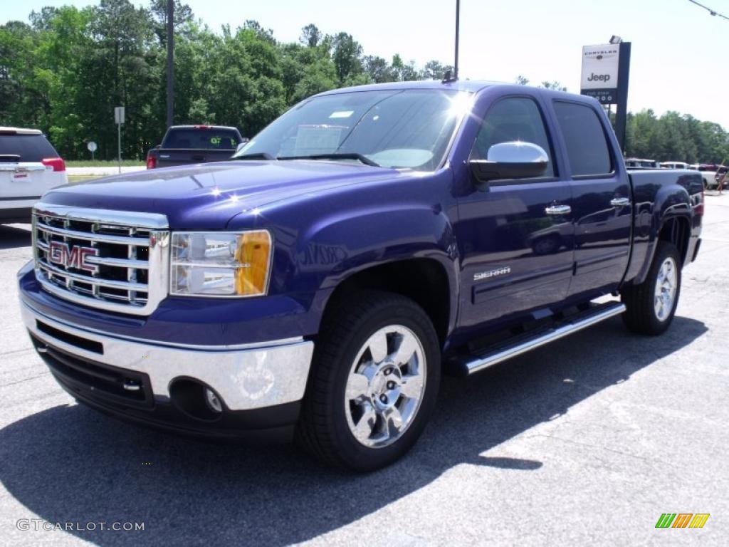 2010 Sierra 1500 SLE Crew Cab - Laser Blue Metallic / Ebony photo #4