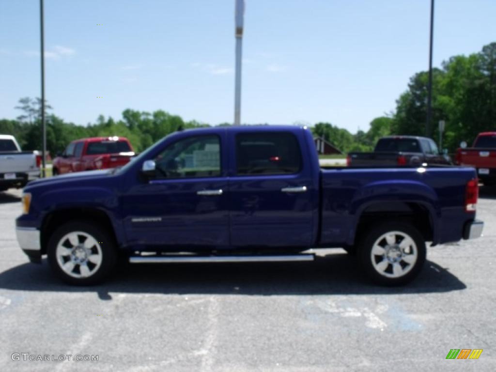 2010 Sierra 1500 SLE Crew Cab - Laser Blue Metallic / Ebony photo #5