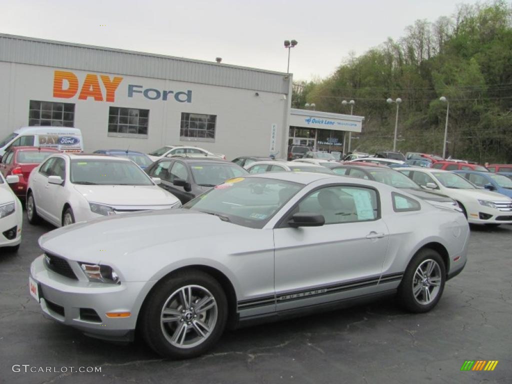 2010 Mustang V6 Premium Coupe - Brilliant Silver Metallic / Stone photo #1