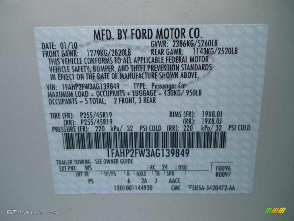 2010 Taurus Color Code WS for White Suede Metallic Photo #29398895