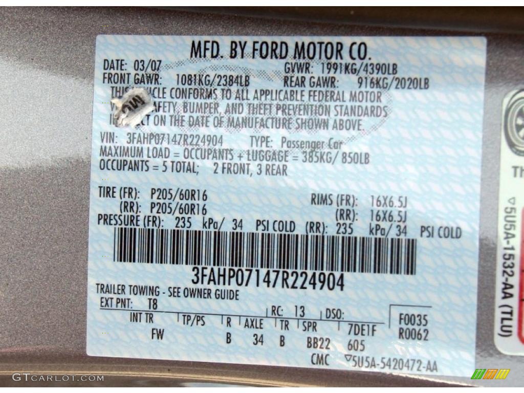 2007 Fusion SE V6 - Tungsten Grey Metallic / Charcoal Black photo #20