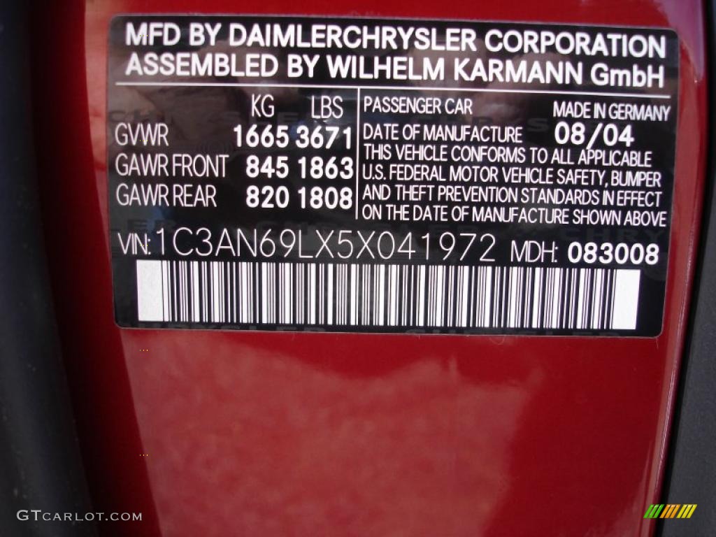 2005 Chrysler Crossfire Limited Coupe Info Tag Photo #29434812