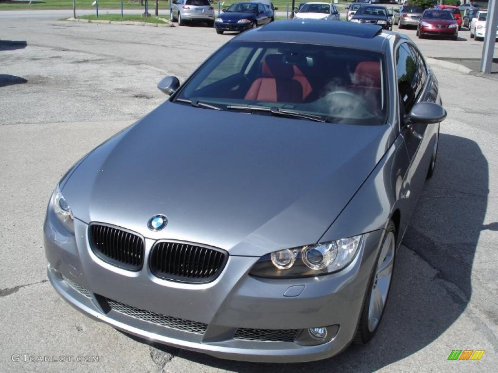 2008 3 Series 335i Coupe - Space Grey Metallic / Coral Red/Black photo #2