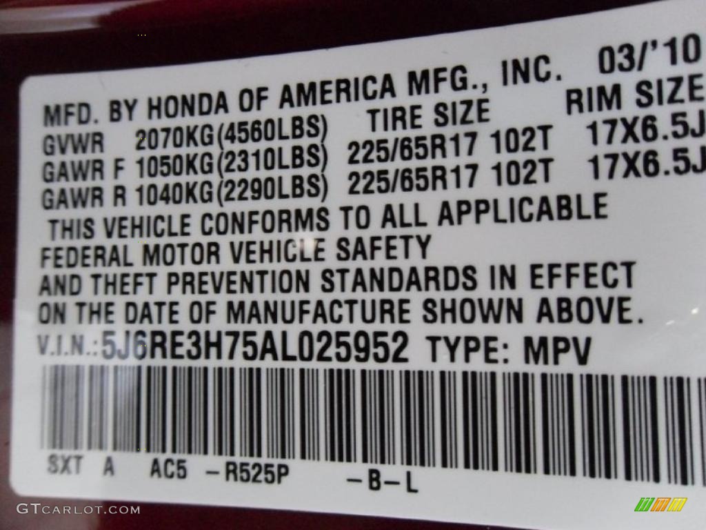 2010 CR-V EX-L - Tango Red Pearl / Gray photo #7