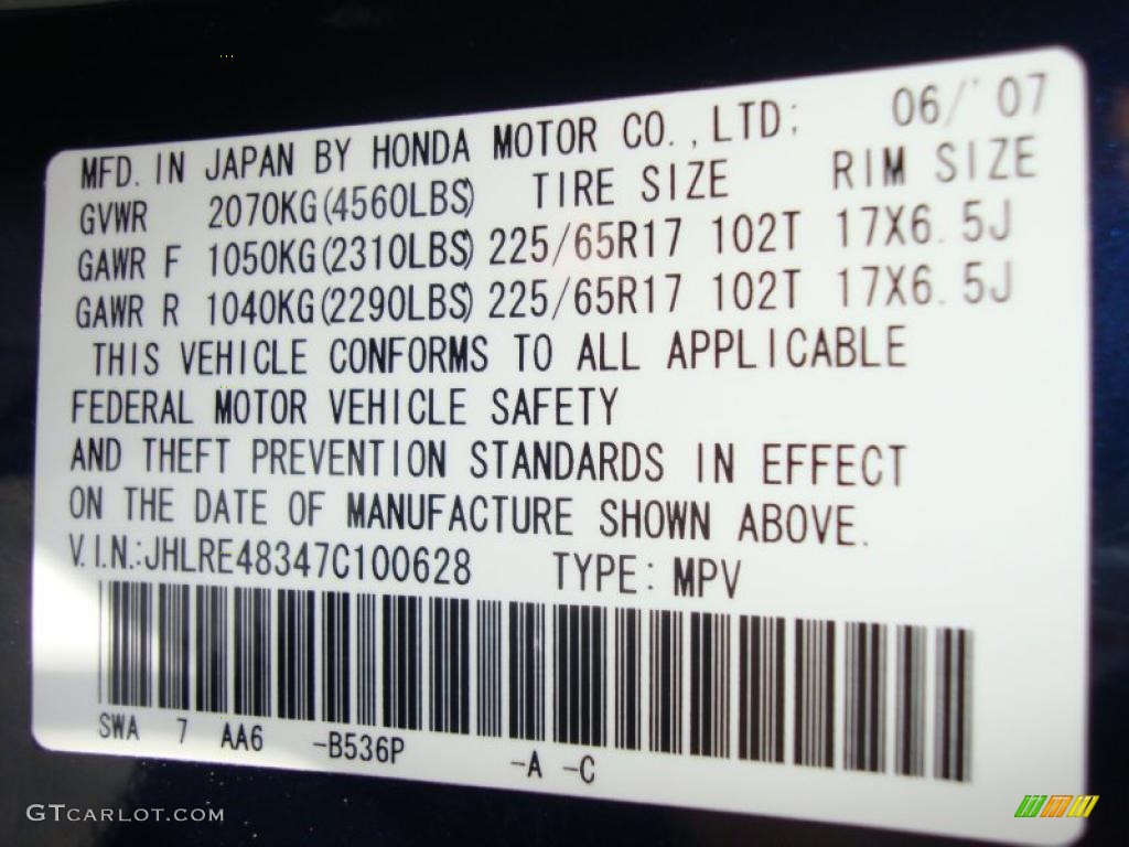 2007 CR-V LX 4WD - Royal Blue Pearl / Black photo #40