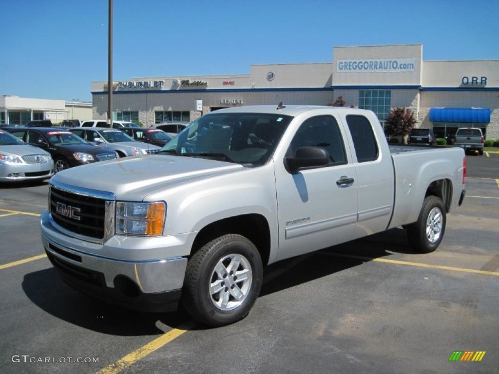 2010 Sierra 1500 SLE Extended Cab - Pure Silver Metallic / Ebony photo #1