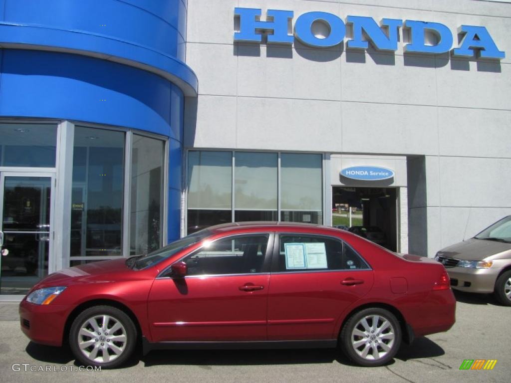 2007 Accord SE V6 Sedan - Moroccan Red Pearl / Gray photo #3