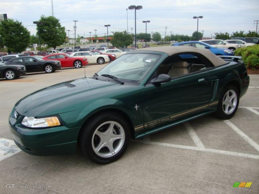 2001 Mustang V6 Convertible - Tropic Green metallic / Medium Parchment photo #23