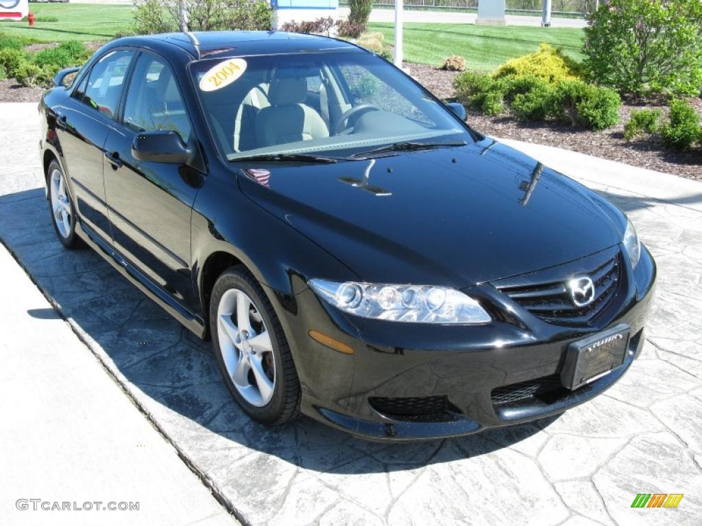 2004 MAZDA6 s Sport Sedan - Onyx Black / Beige photo #1