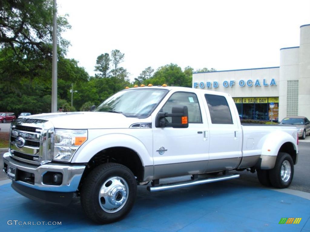 2011 F350 Super Duty Lariat Crew Cab 4x4 Dually - White Platinum Tri-Coat Metallic / Adobe photo #1