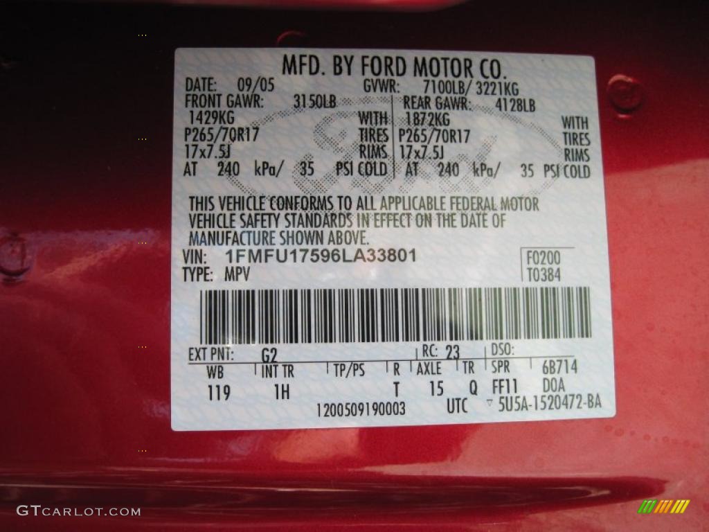2006 Expedition Color Code G2 for Redfire Metallic Photo #29604466