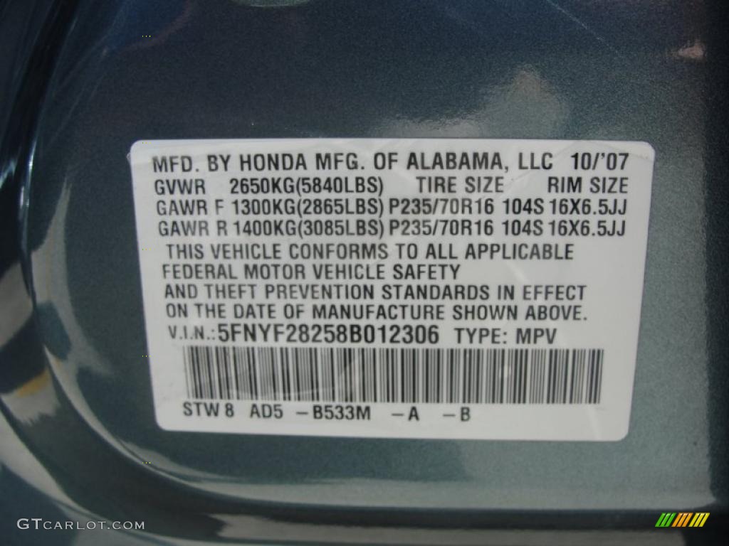 2008 Pilot Value Package - Steel Blue Metallic / Gray photo #44