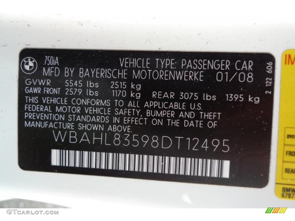 2008 7 Series 750i Sedan - Alpine White / Black photo #50