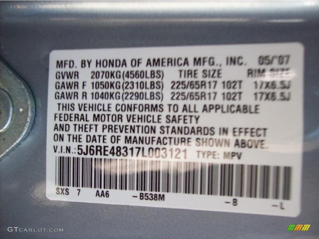 2007 CR-V LX 4WD - Glacier Blue Metallic / Gray photo #25