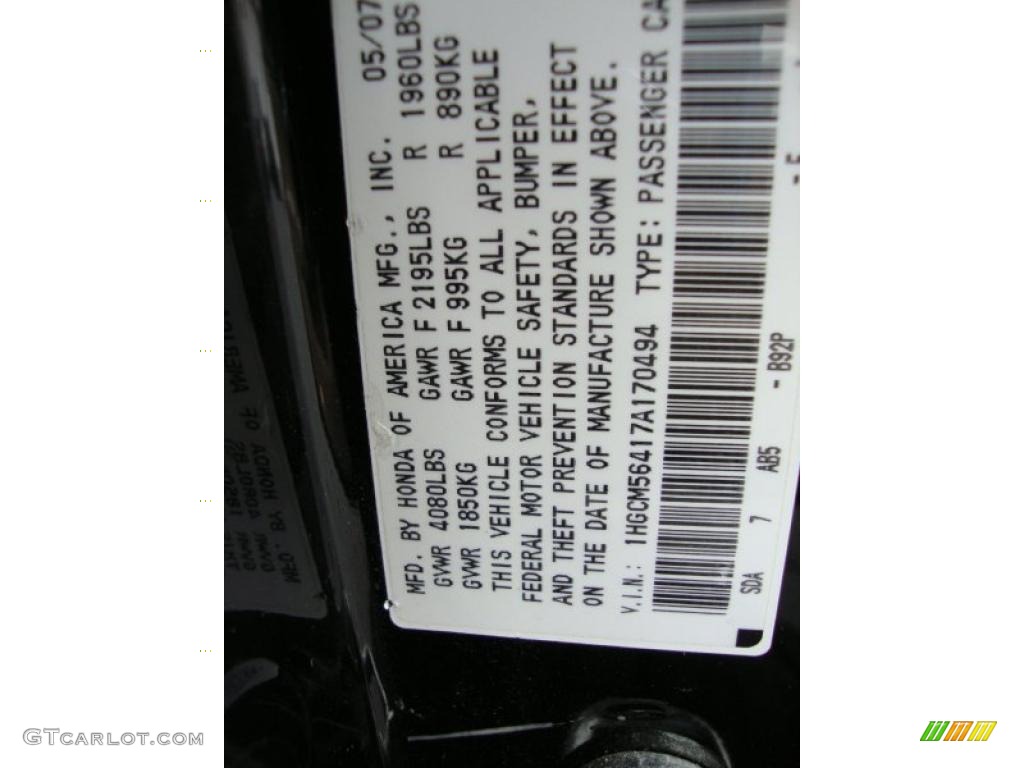 2007 Accord LX Sedan - Nighthawk Black Pearl / Ivory photo #35