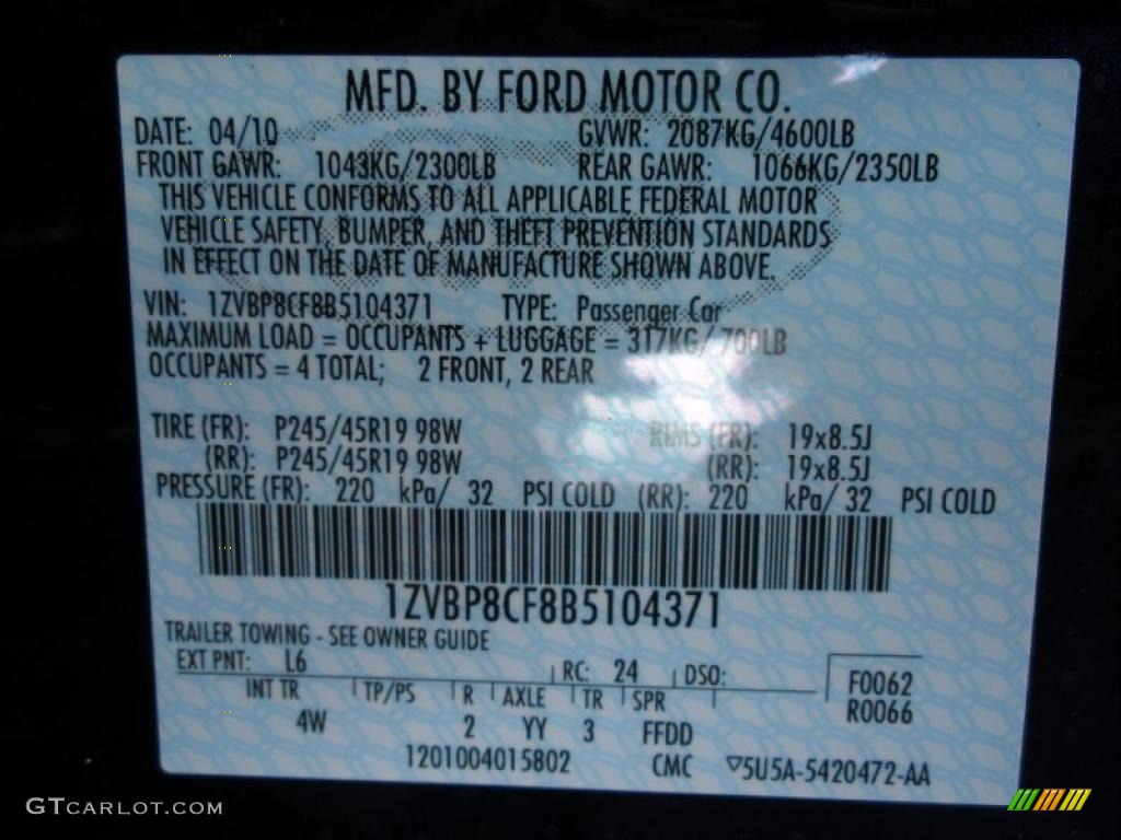 2011 Mustang Color Code L6 for Kona Blue Metallic Photo #29915875