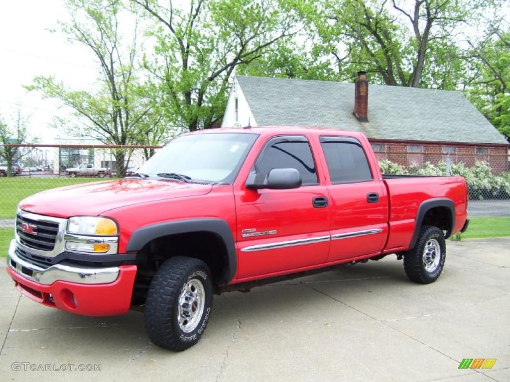 2003 Sierra 2500HD SLT Crew Cab 4x4 - Fire Red / Pewter photo #2