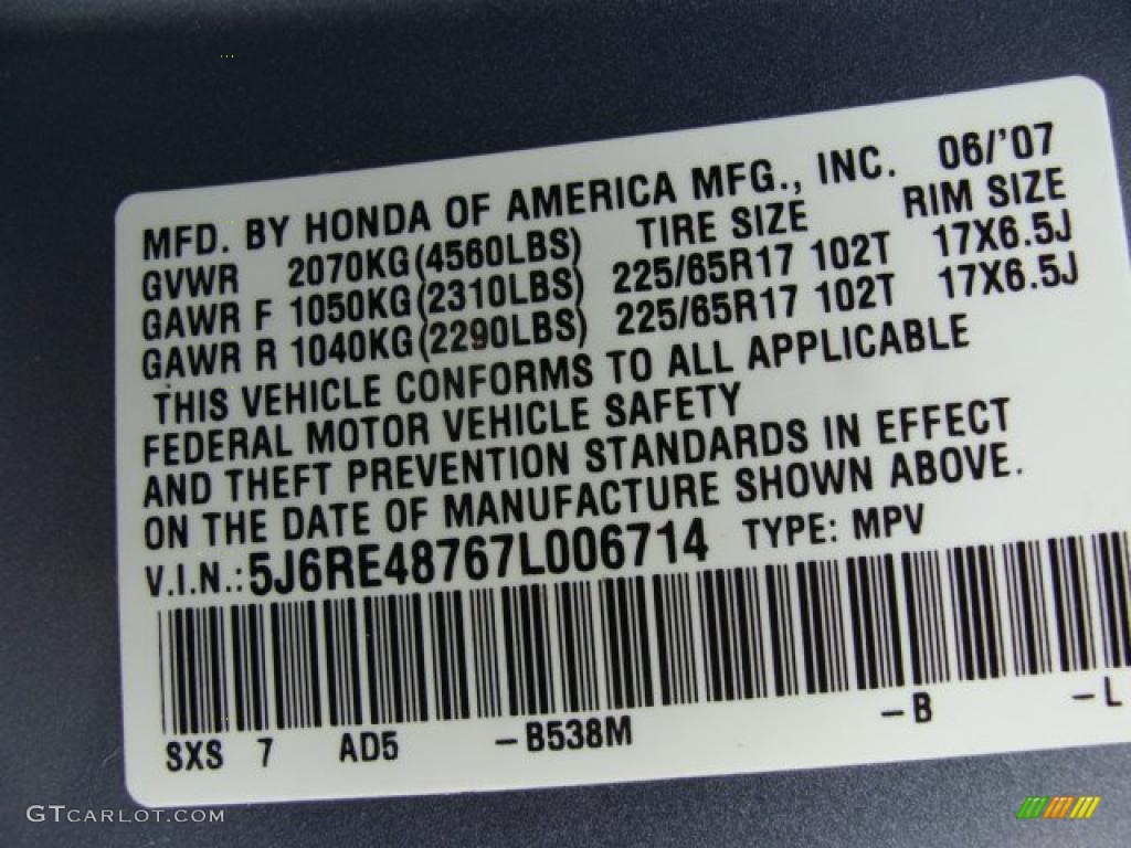 2007 CR-V EX-L 4WD - Glacier Blue Metallic / Gray photo #15