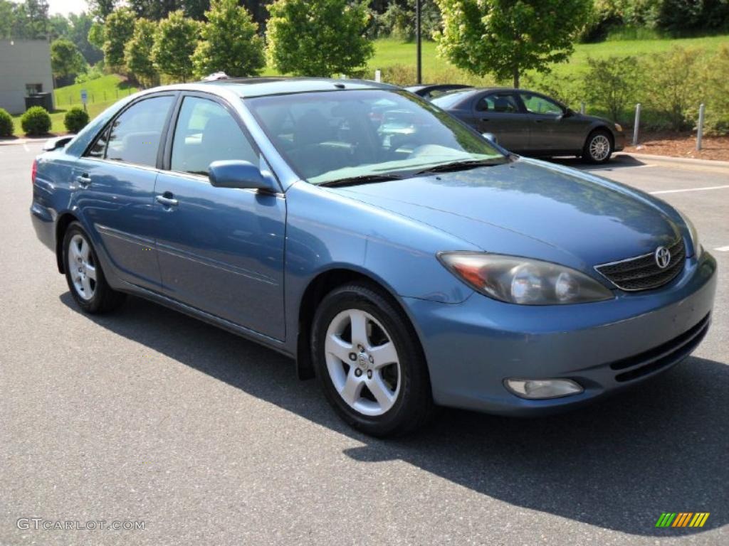 2003 Camry SE V6 - Catalina Blue Metallic / Taupe photo #6