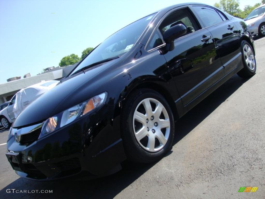 2009 Civic LX Sedan - Crystal Black Pearl / Gray photo #1