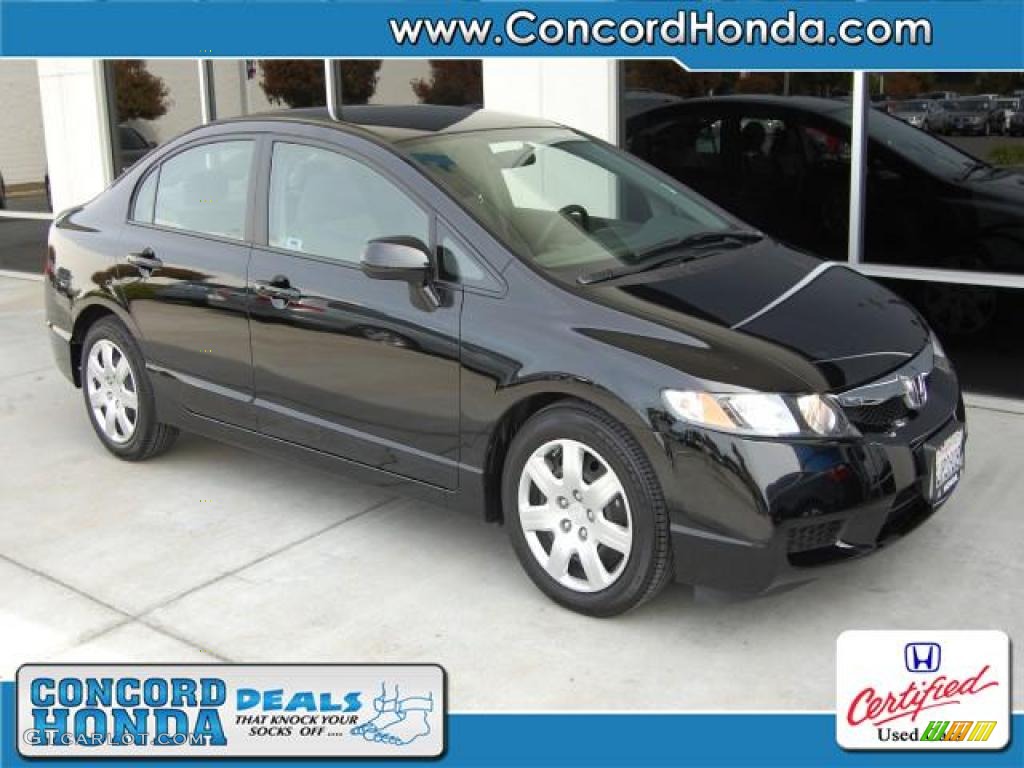 2009 Civic LX Sedan - Crystal Black Pearl / Gray photo #1