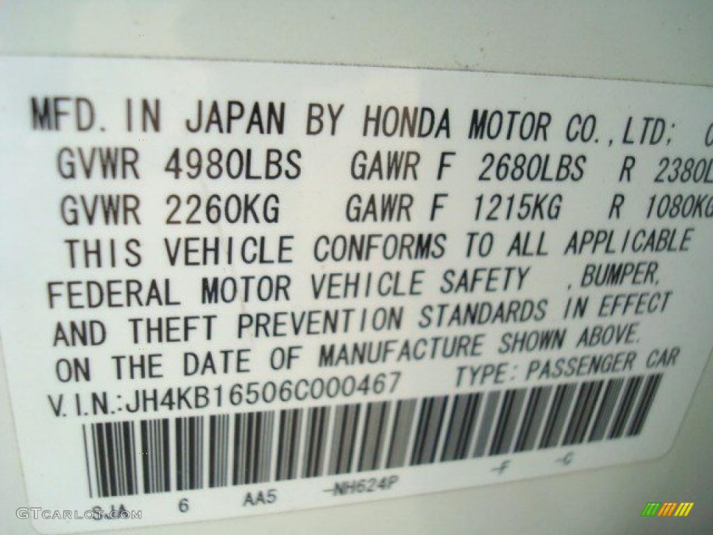 2006 RL Color Code NH624P for Premium White Pearl Photo #30022698