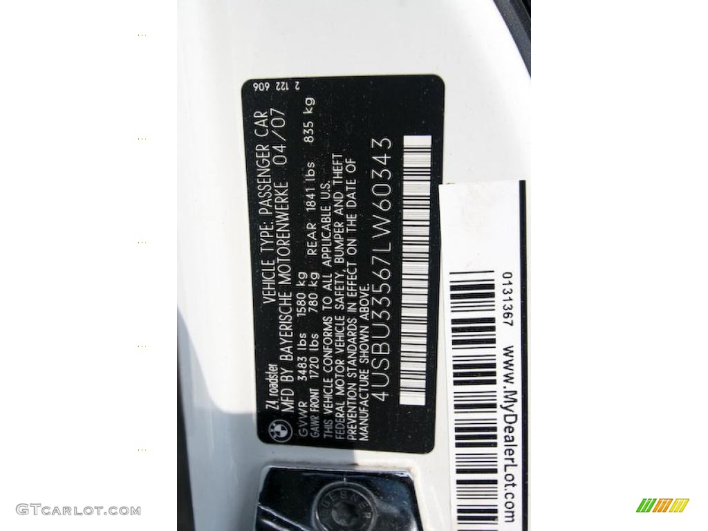 2007 Z4 3.0i Roadster - Alpine White / Black photo #34