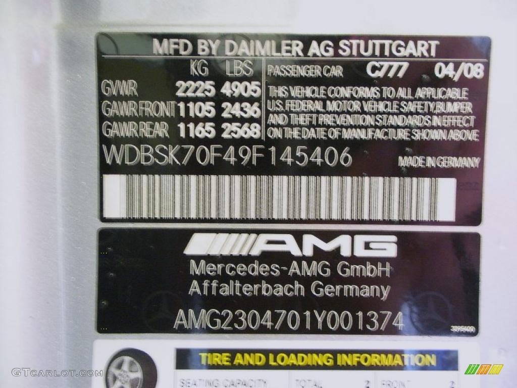 2009 Mercedes-Benz SL 63 AMG Silver Arrow Edition Roadster Color Code Photos
