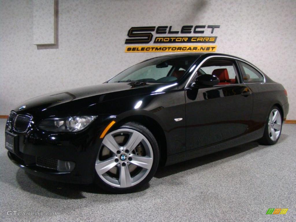 2007 3 Series 335i Coupe - Jet Black / Coral Red/Black photo #1