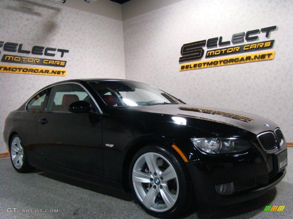 2007 3 Series 335i Coupe - Jet Black / Coral Red/Black photo #3