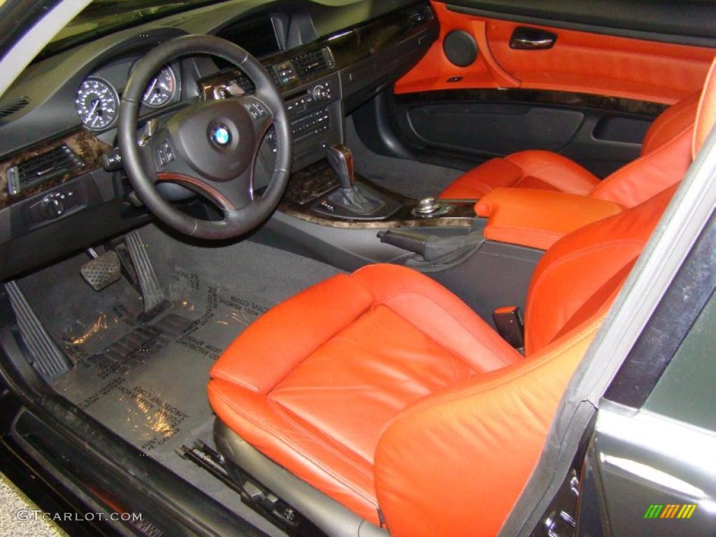 2007 3 Series 335i Coupe - Jet Black / Coral Red/Black photo #7