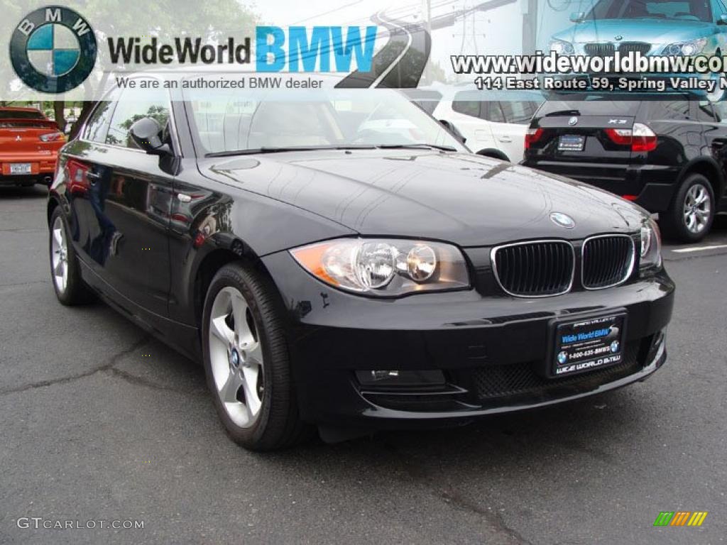 2009 1 Series 128i Coupe - Black Sapphire Metallic / Savanna Beige/Black Boston Leather photo #3