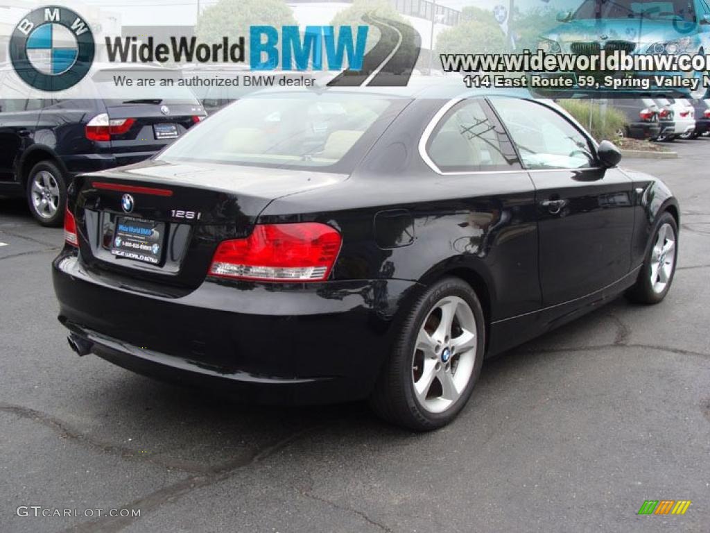 2009 1 Series 128i Coupe - Black Sapphire Metallic / Savanna Beige/Black Boston Leather photo #4