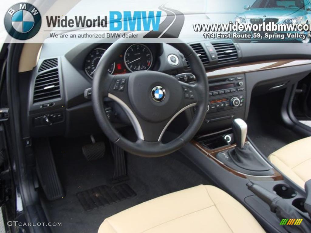 2009 1 Series 128i Coupe - Black Sapphire Metallic / Savanna Beige/Black Boston Leather photo #12