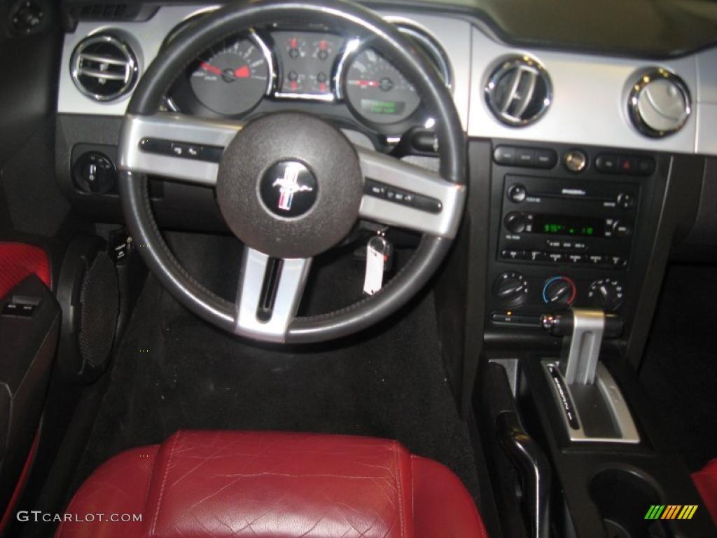 2005 Mustang V6 Premium Coupe - Satin Silver Metallic / Red Leather photo #24