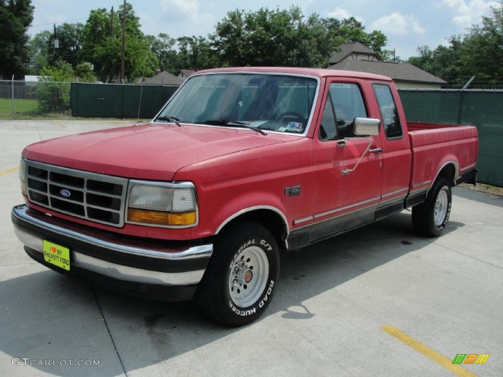 1993 F150 XLT Extended Cab - Red / Grey photo #7