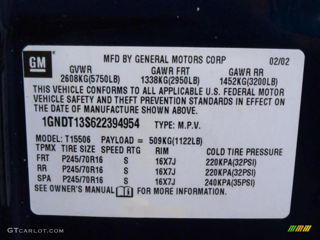 2002 TrailBlazer LS 4x4 - Indigo Blue Metallic / Light Pewter photo #17