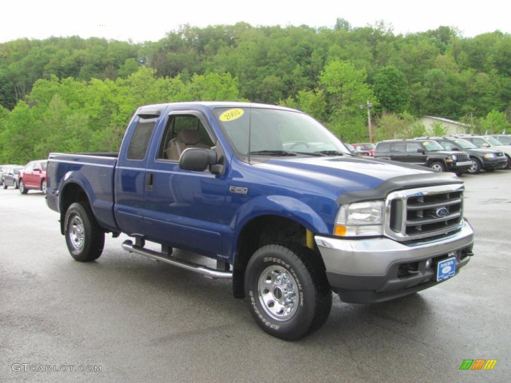 2003 F250 Super Duty XLT SuperCab 4x4 - Sonic Blue Metallic / Medium Parchment Beige photo #5