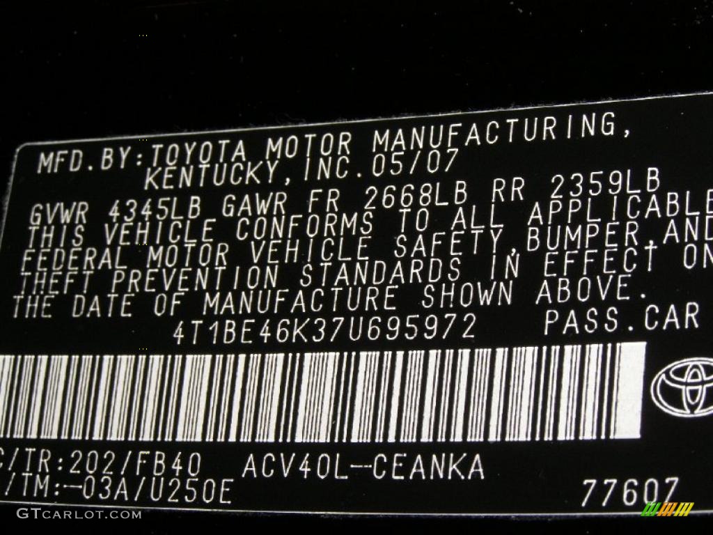 2007 Camry LE - Black / Ash photo #17