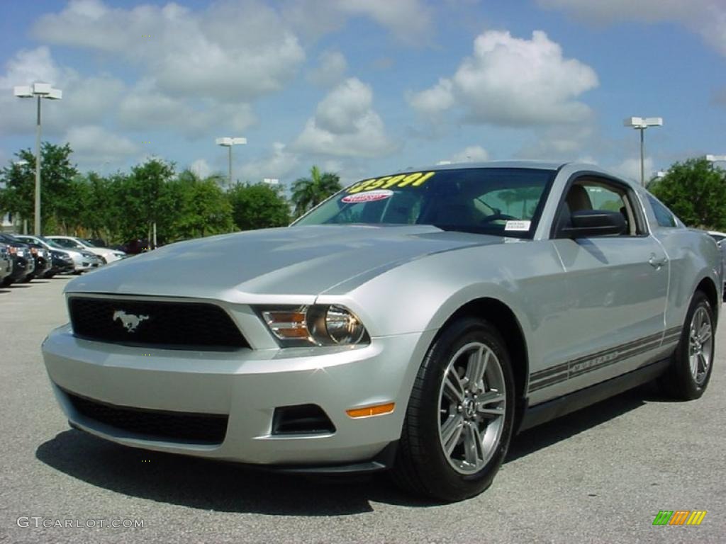 2010 Mustang V6 Premium Coupe - Brilliant Silver Metallic / Stone photo #13