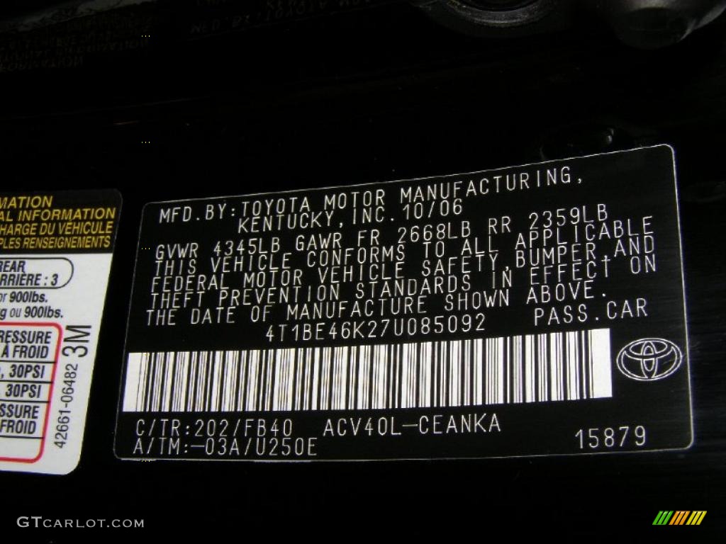 2007 Camry CE - Black / Ash photo #18