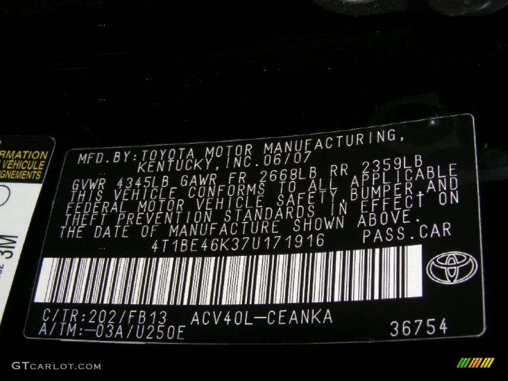 2007 Camry CE - Black / Ash photo #18