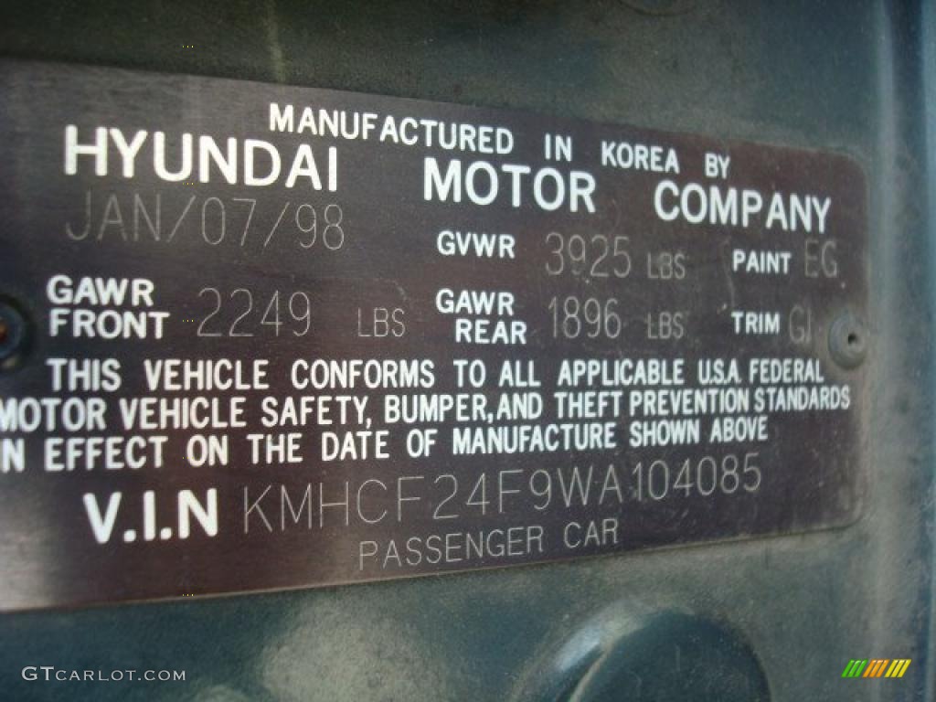 1998 Sonata Color Code EG for Emerald Green Photo #30411831