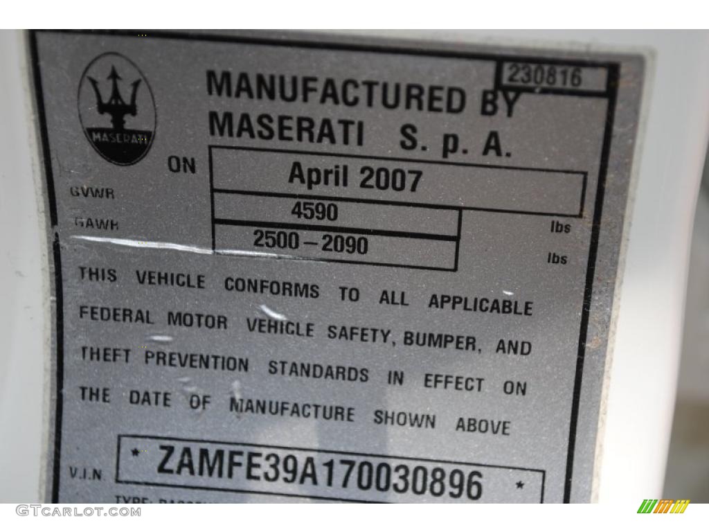 2007 Maserati Quattroporte Standard Quattroporte Model Info Tag Photo #30480241