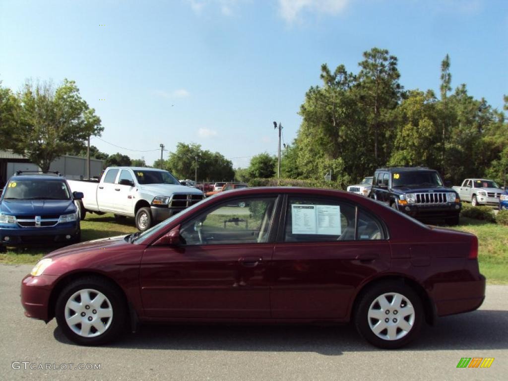 2002 Civic EX Sedan - Radiant Ruby Red Pearl / Beige photo #2