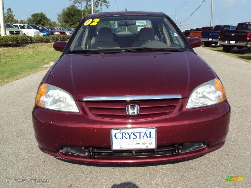 2002 Civic EX Sedan - Radiant Ruby Red Pearl / Beige photo #13