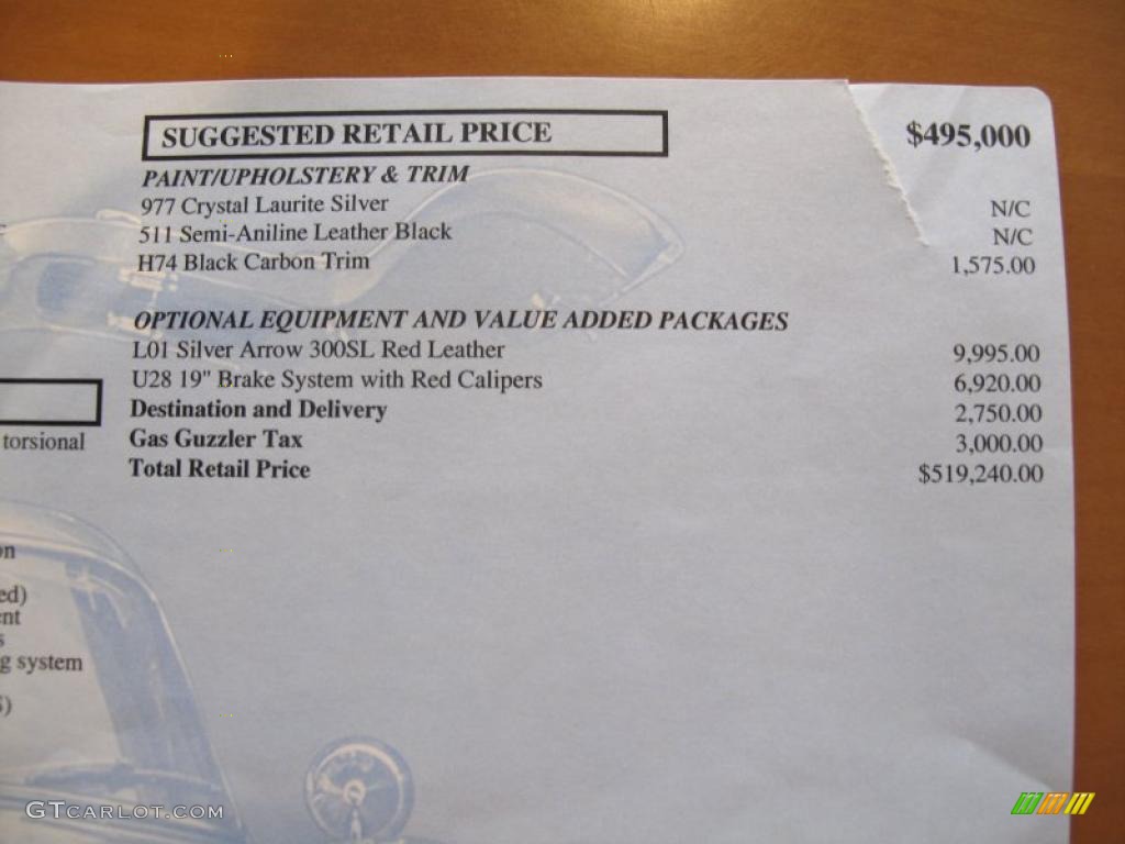 2009 Mercedes-Benz SLR McLaren Roadster Window Sticker Photo #30537817
