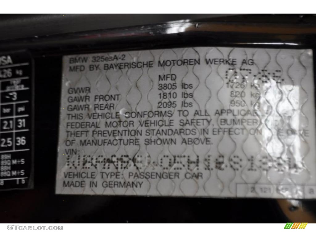 1987 3 Series 325es Coupe - Black / Black photo #10